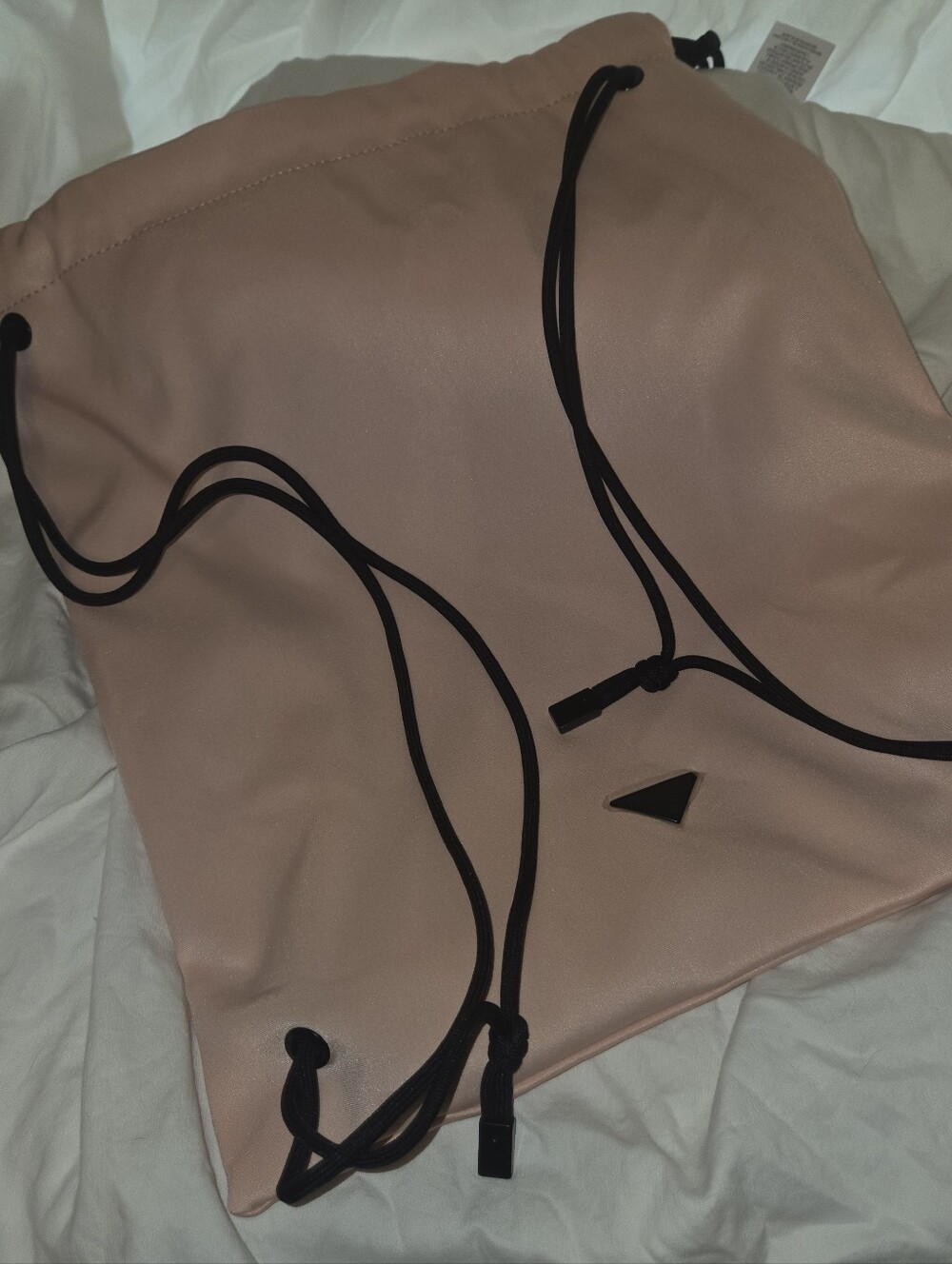 Prada Pink Satin Drawstring Backpack with Black Straps
